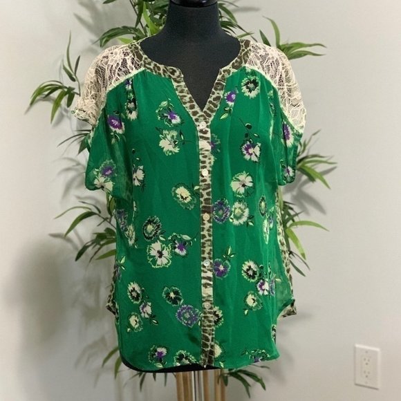 VINTAGE 80s chiffon floral blouse|Flower Top/Bohemian|Formal Loose fit|Animal pr - Picture 1 of 8
